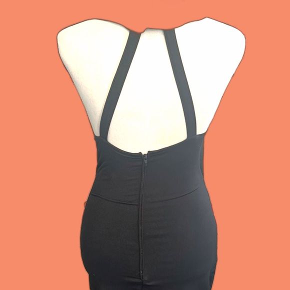 Monamel Vintage  Mini black dress  leather trim good condition   size small - Picture 5 of 6